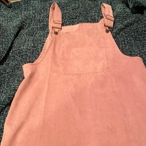 Light Pink Suede Corduroy Overall Dress